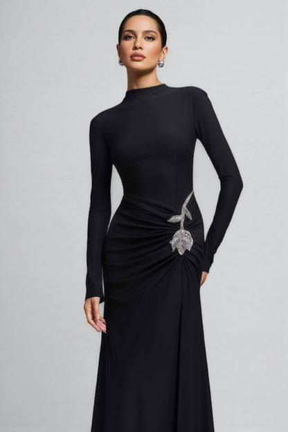 Dulio Black Rhinestone Floral Maxi Dress
