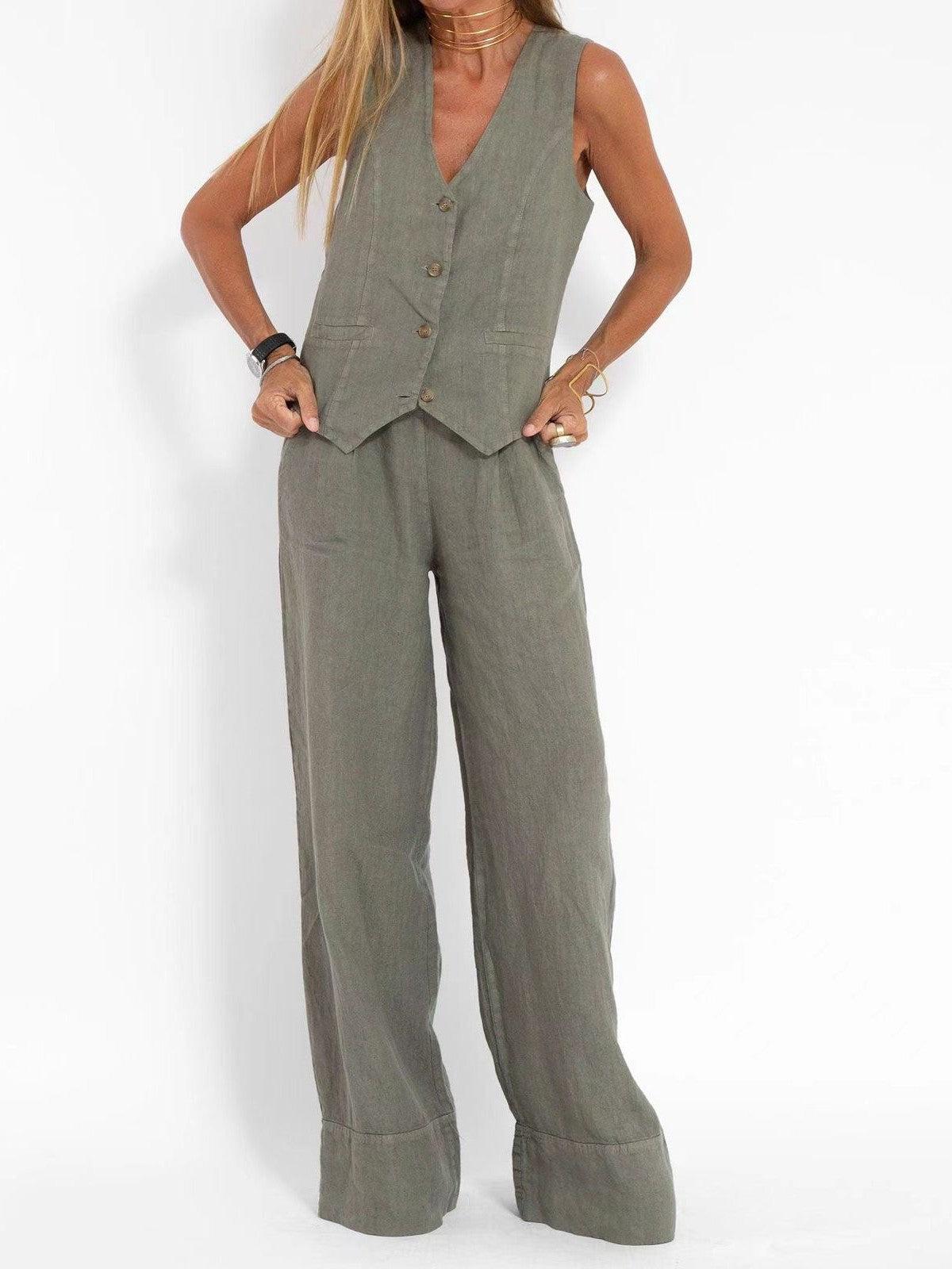 Waist Coat Vest & Wide Leg Pants Coord Set