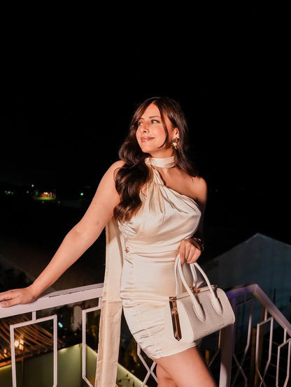 Asymmetric Halterneck Backless Scarf Detail Short Dress