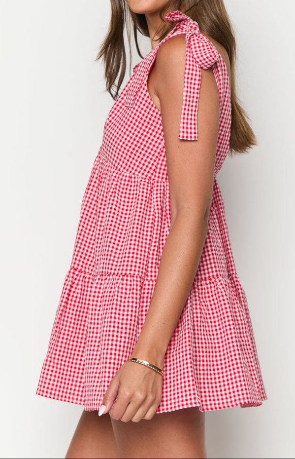 Allegra Red Gingham Mini Dress