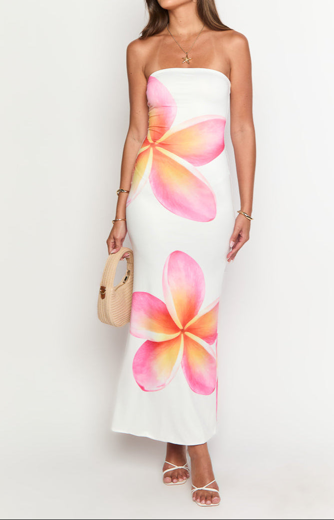 Ginevra White Frangipani Maxi Dress