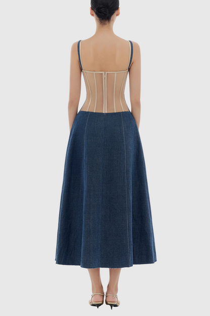 Abeje Corset Denim Midi Dress