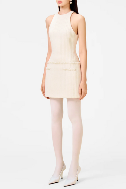 Abene Sleeveless Beaded Embellished  Knit Mini Dress