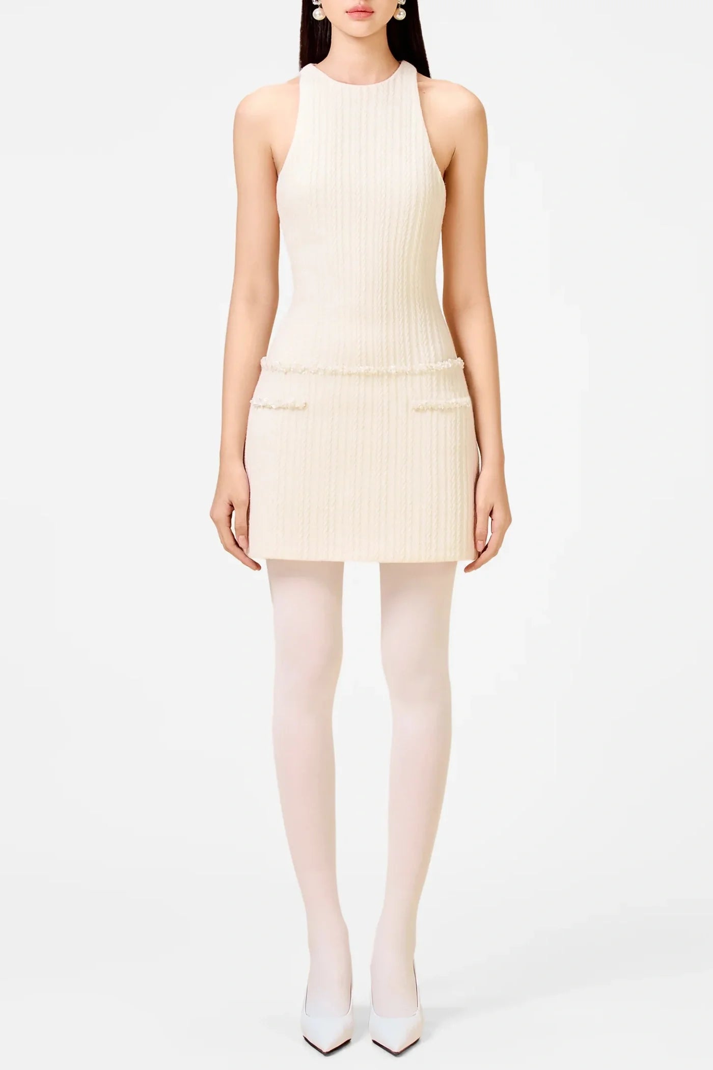 Abene Bow Beaded Embellished Knit Cape - White