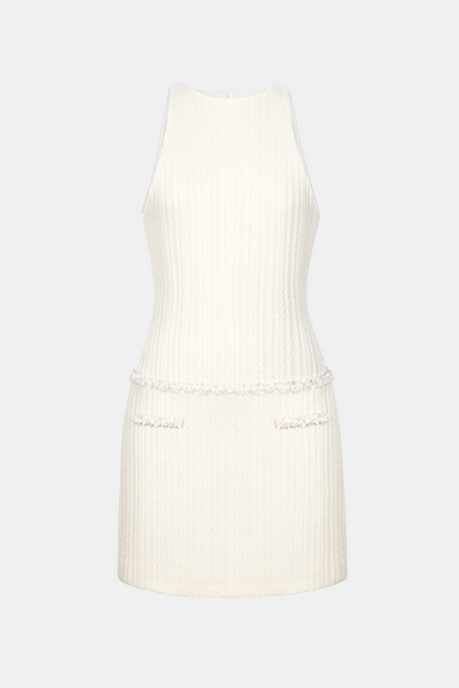 Abene Bow Beaded Embellished Knit Cape - White