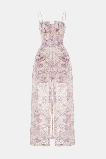 Abetzi Floral Embroidered Shorts & Maxi Dress Set - Purple