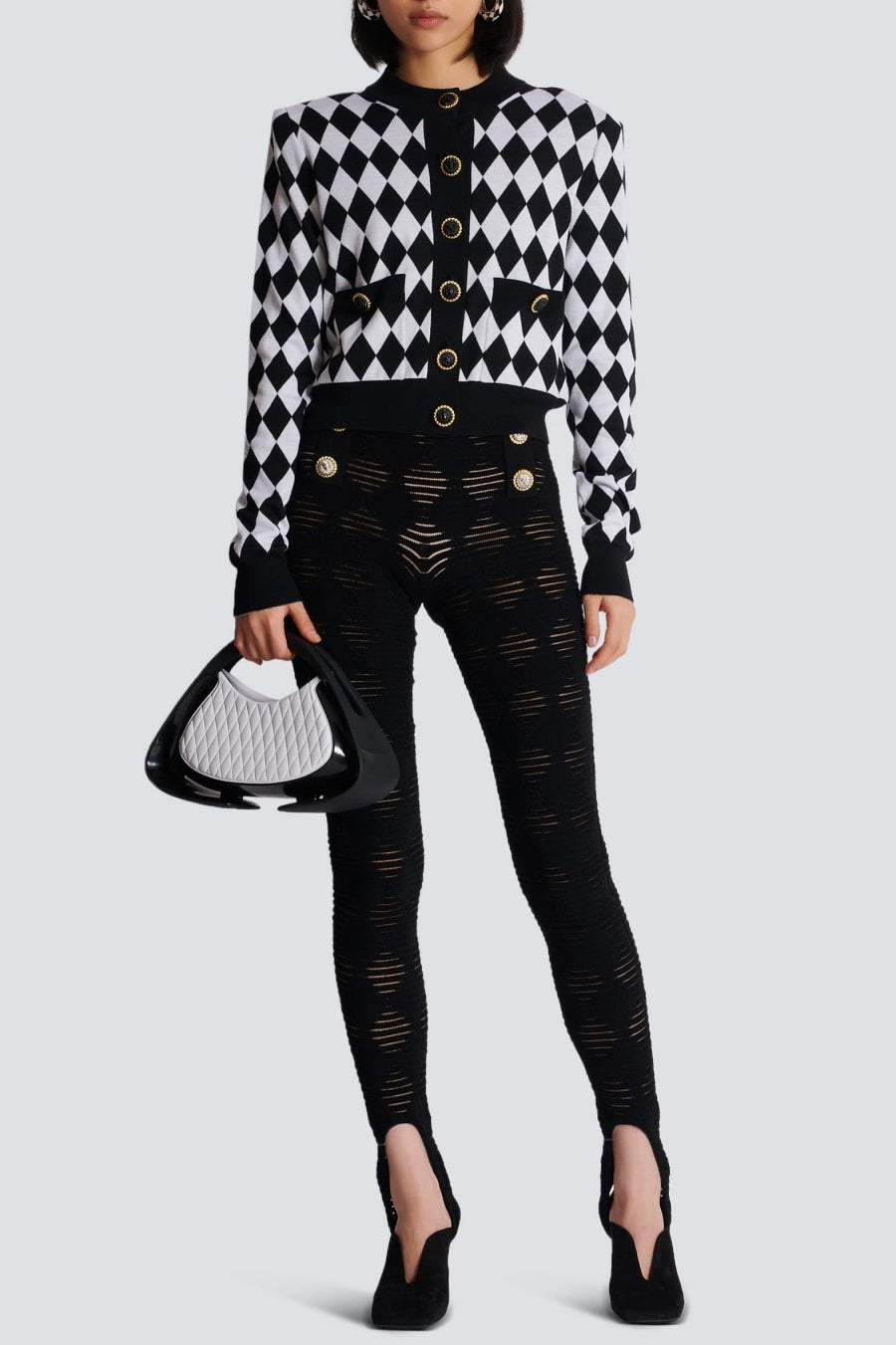 Abiga Diamond Jacquard Knit Cardigan