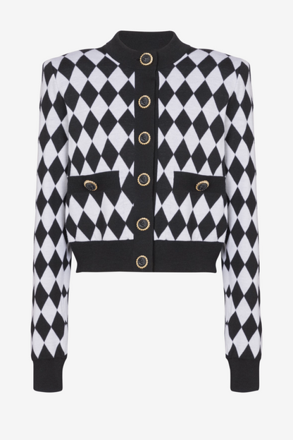 Abiga Diamond Jacquard Knit Cardigan