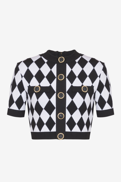 Abiga Diamond Jacquard Knit Cardigan