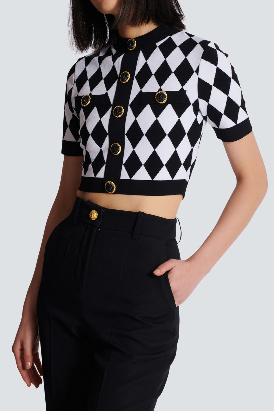 Abiga Diamond Jacquard Knit Top