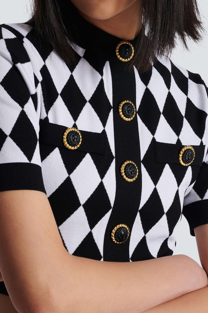 Abiga Diamond Jacquard Knit Top