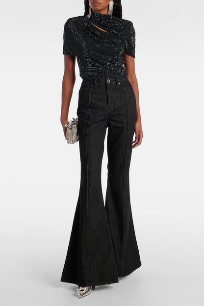 Abihail Crystal Cutout Mesh Top