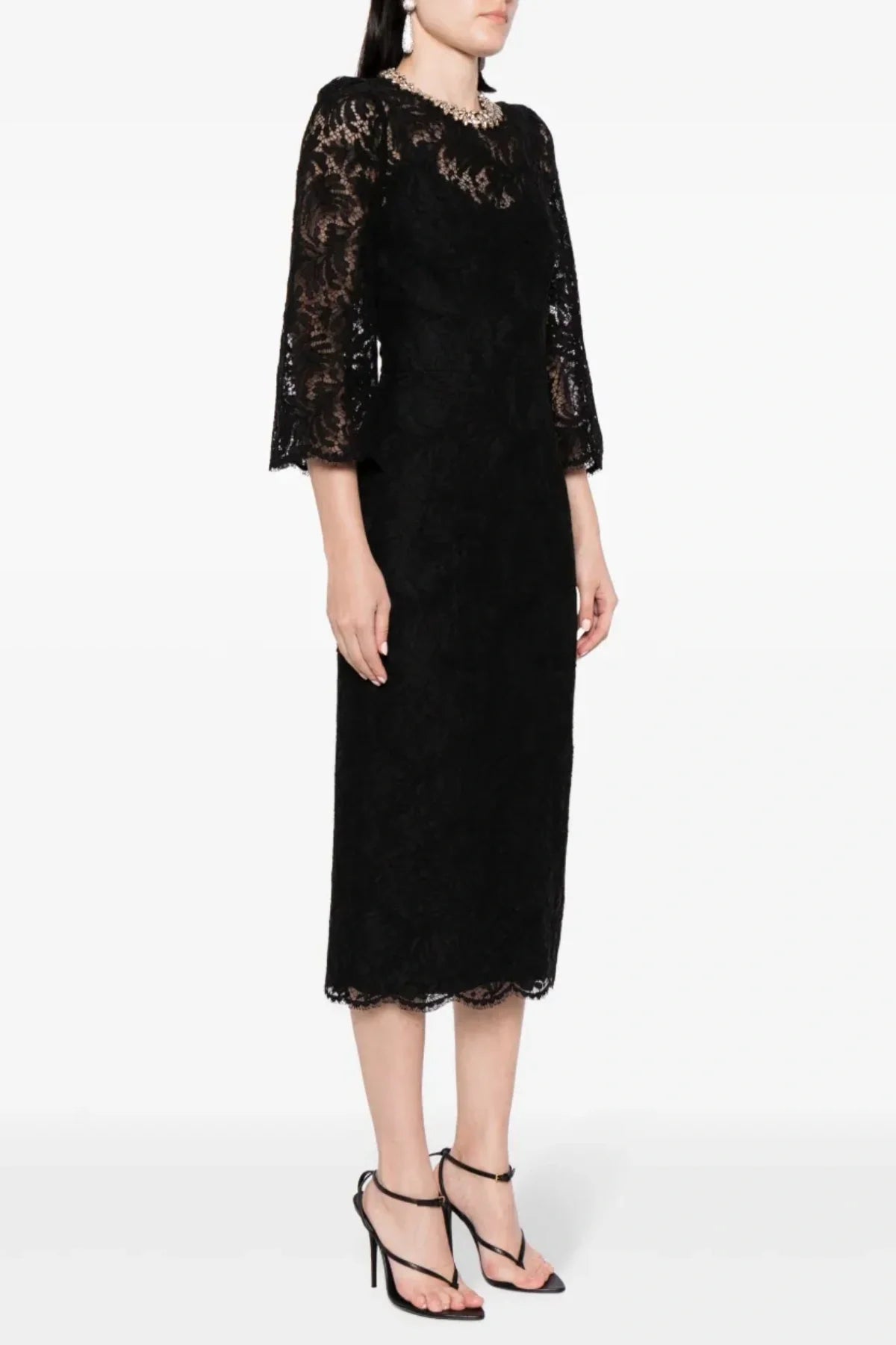 Acotas Lace Crystal-embellished Midi Dress - Black
