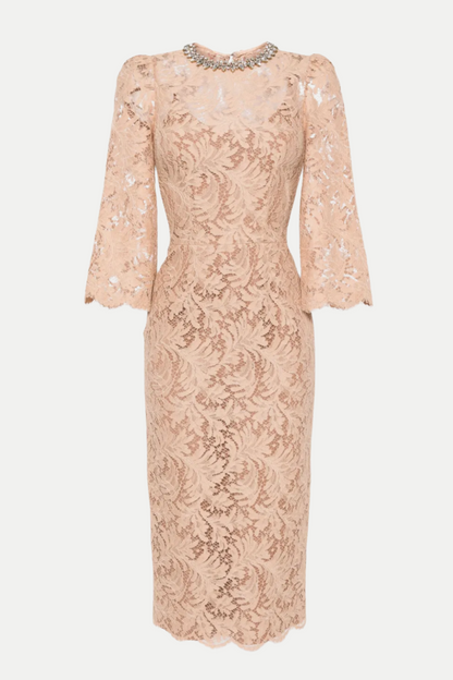 Acotas Lace Crystal-embellished Midi Dress - Nude