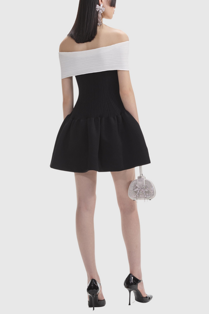 Adagio Bow Off Shoulder Knit Mini Dress