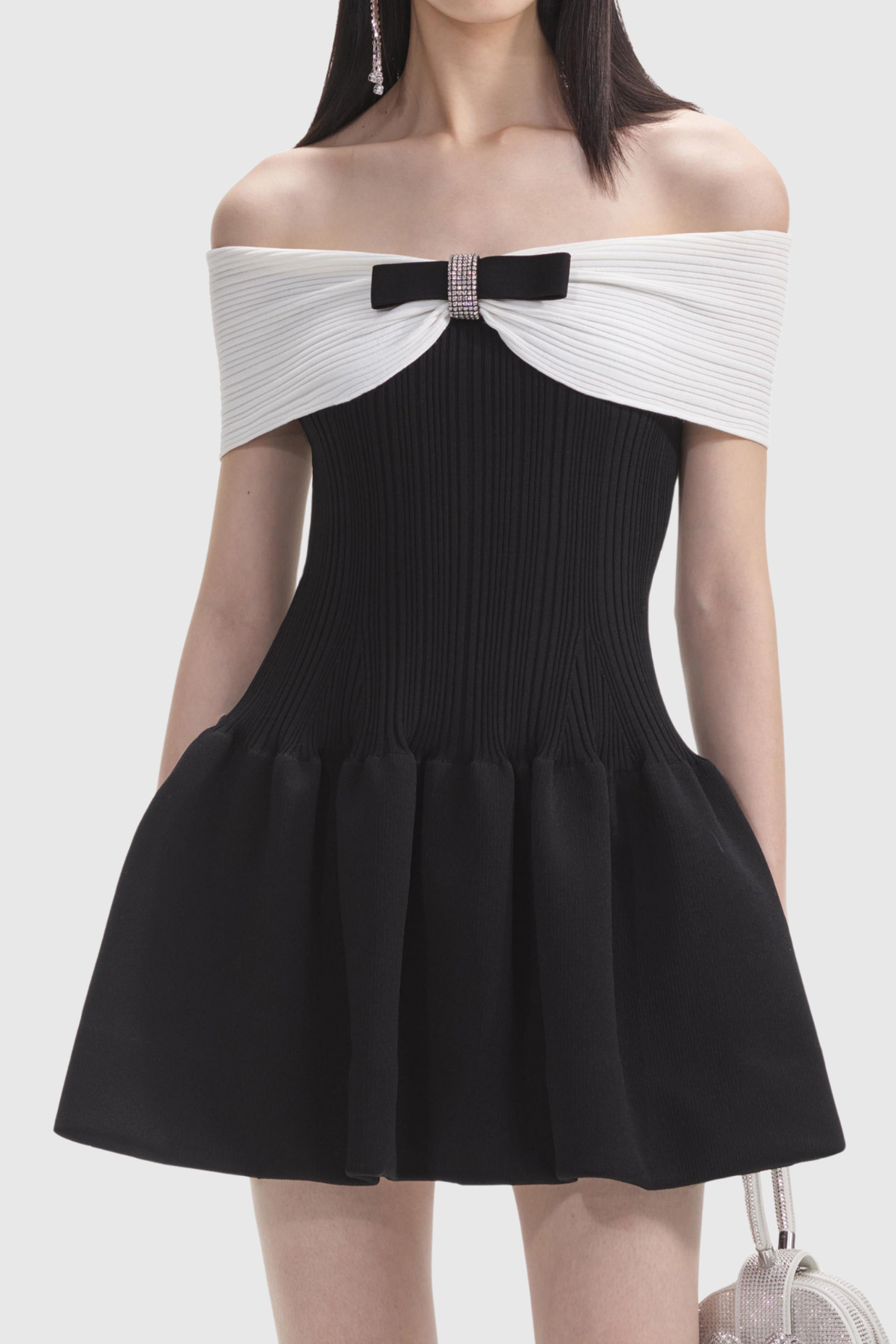 Adagio Bow Off Shoulder Knit Mini Dress