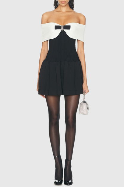 Adagio Bow Off Shoulder Knit Mini Dress