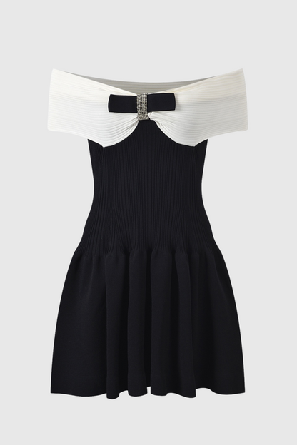 Adagio Bow Off Shoulder Knit Mini Dress