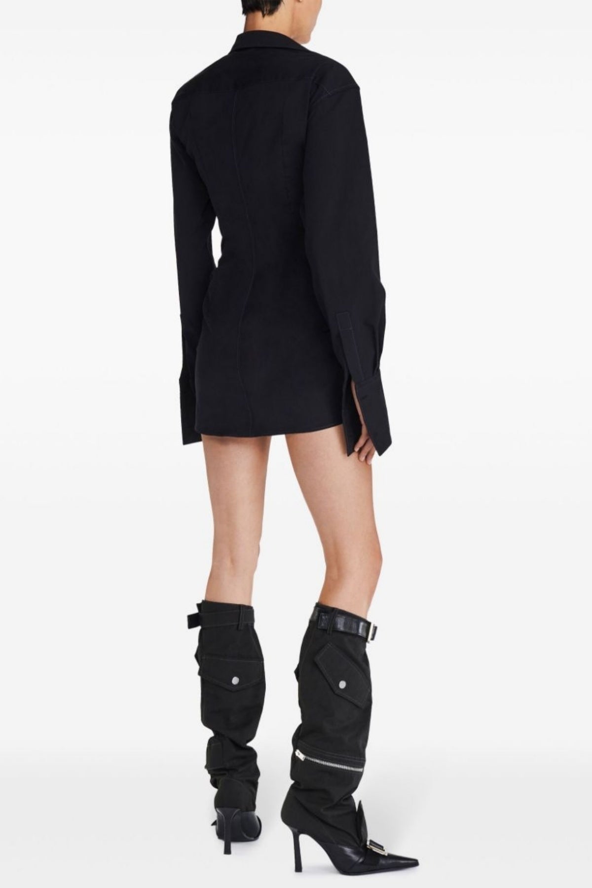 Adamar Asymmetric Buckle Ruched Mini Shirt Dress