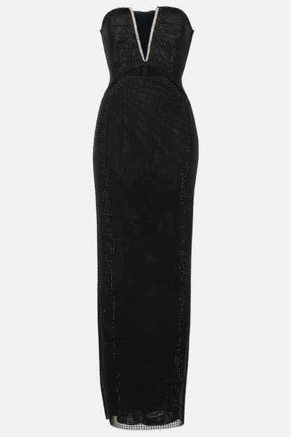 Addax Strapless Crystal Cutout Maxi Bandage Dress