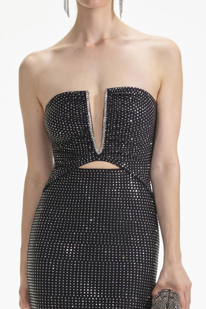 Addax Strapless Crystal Cutout Maxi Bandage Dress