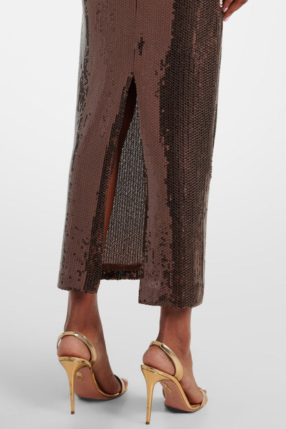 Addie Gathered Sequin V-neck Midi Dress