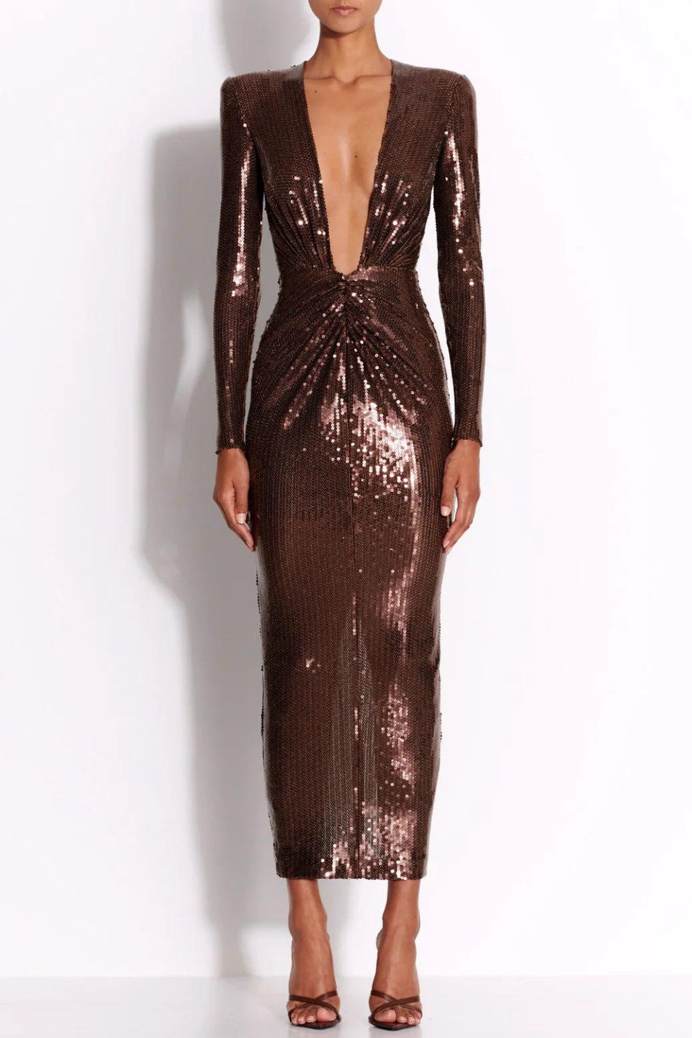 Addie Gathered Sequin V-neck Midi Dress