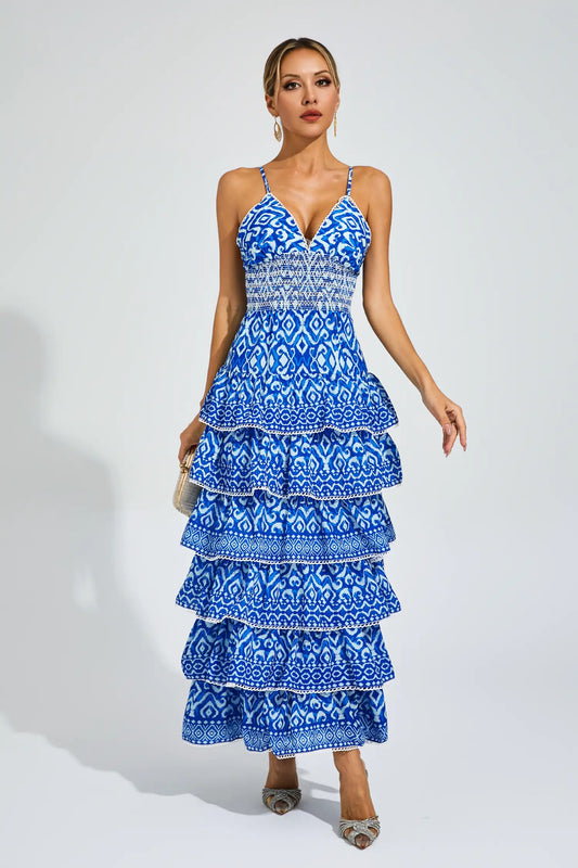 Adela Blue Bohemian Tiered Slip Dress