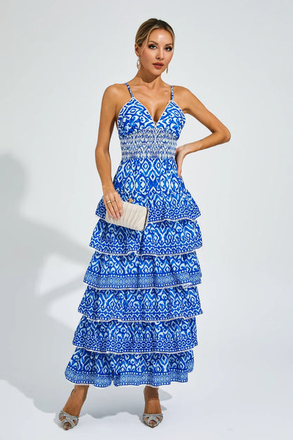 Adela Blue Bohemian Tiered Slip Dress