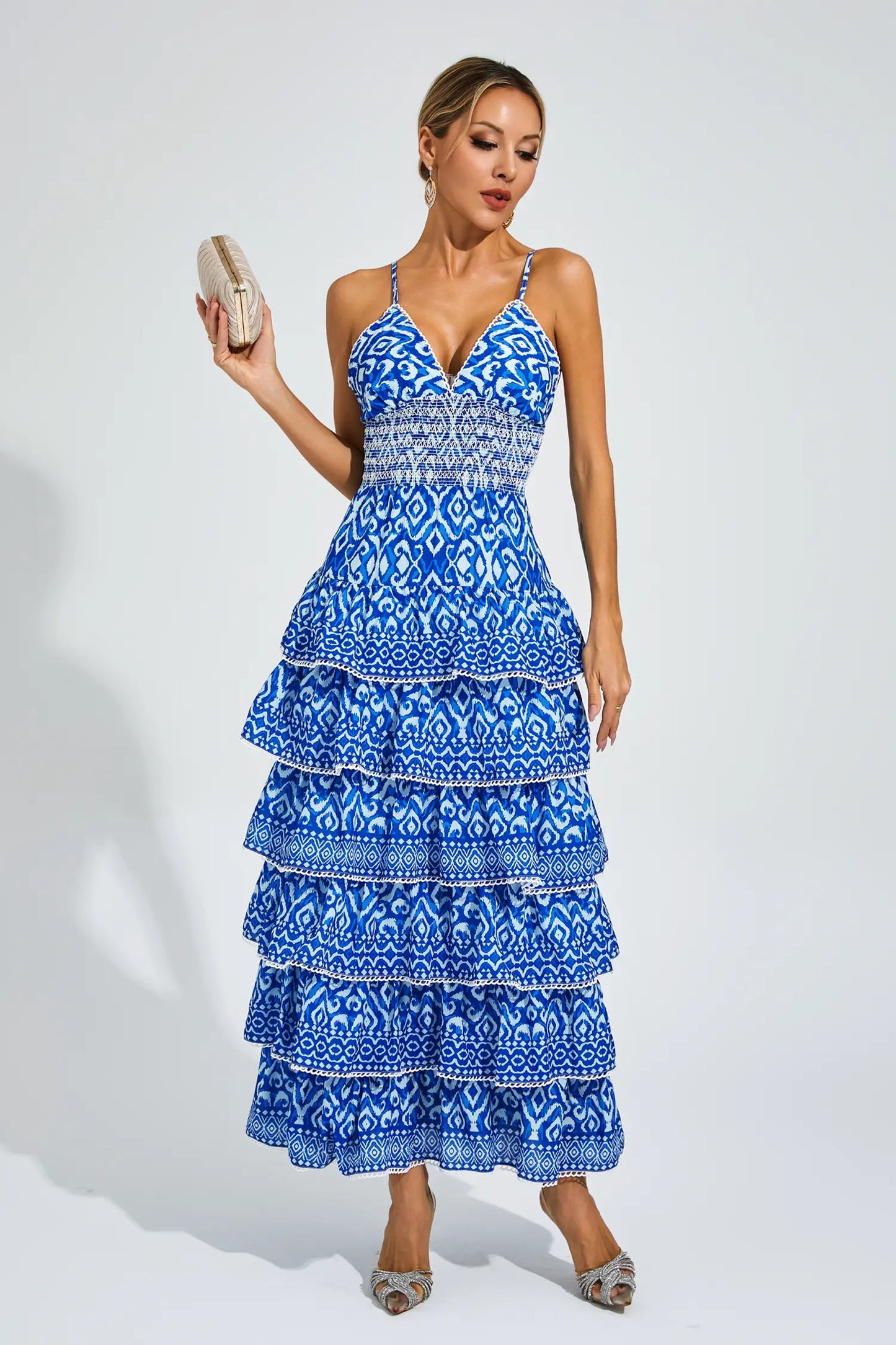 Adela Blue Bohemian Tiered Slip Dress