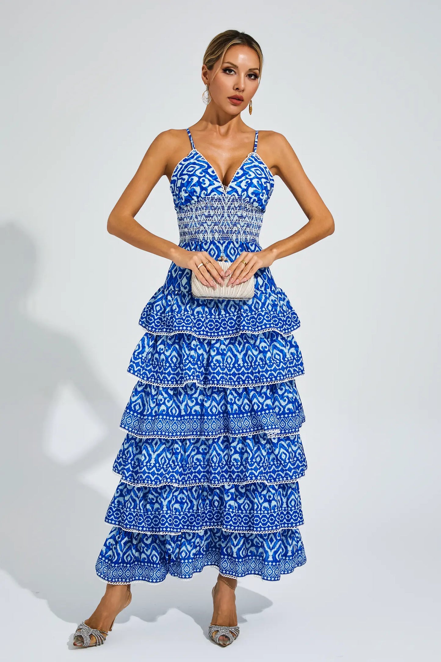 Adela Blue Bohemian Tiered Slip Dress