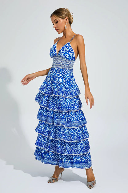 Adela Blue Bohemian Tiered Slip Dress