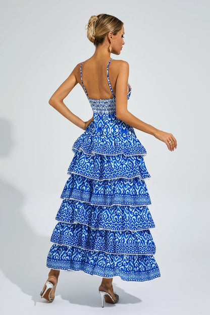 Adela Blue Bohemian Tiered Slip Dress