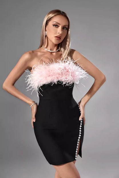 Adelaide Pink Feather Mini Dress