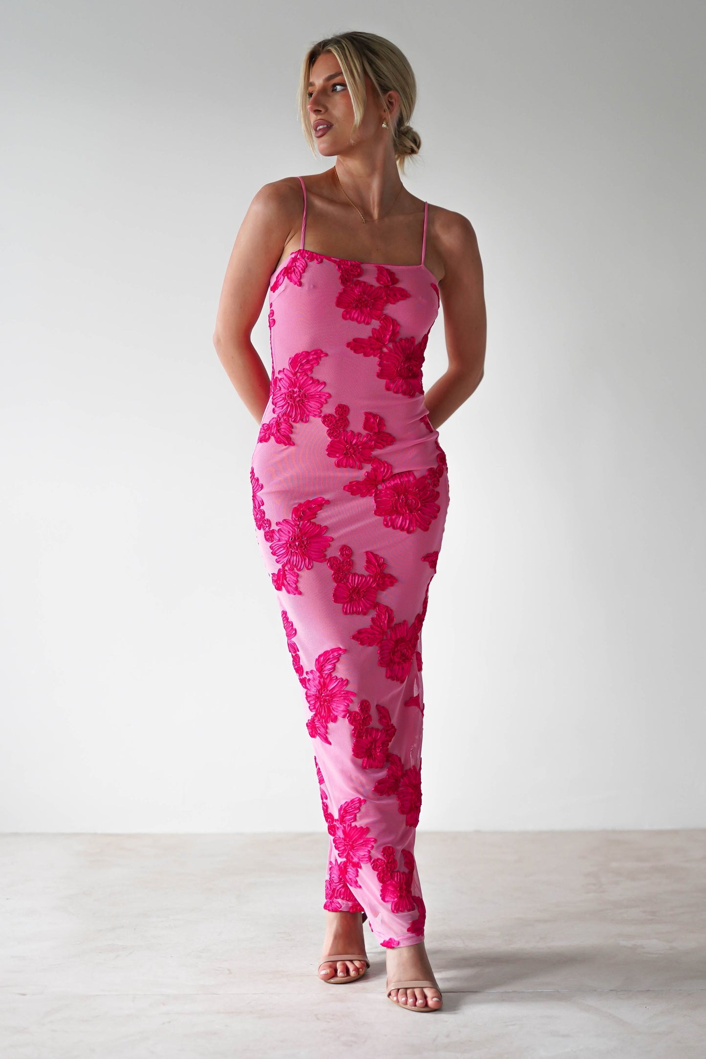 Adorelle - Soft Bloom - Floral Mesh Maxi Dress
