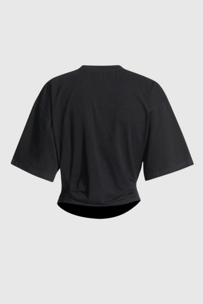 Adrienne Ruched Floral  T-shirt - Black