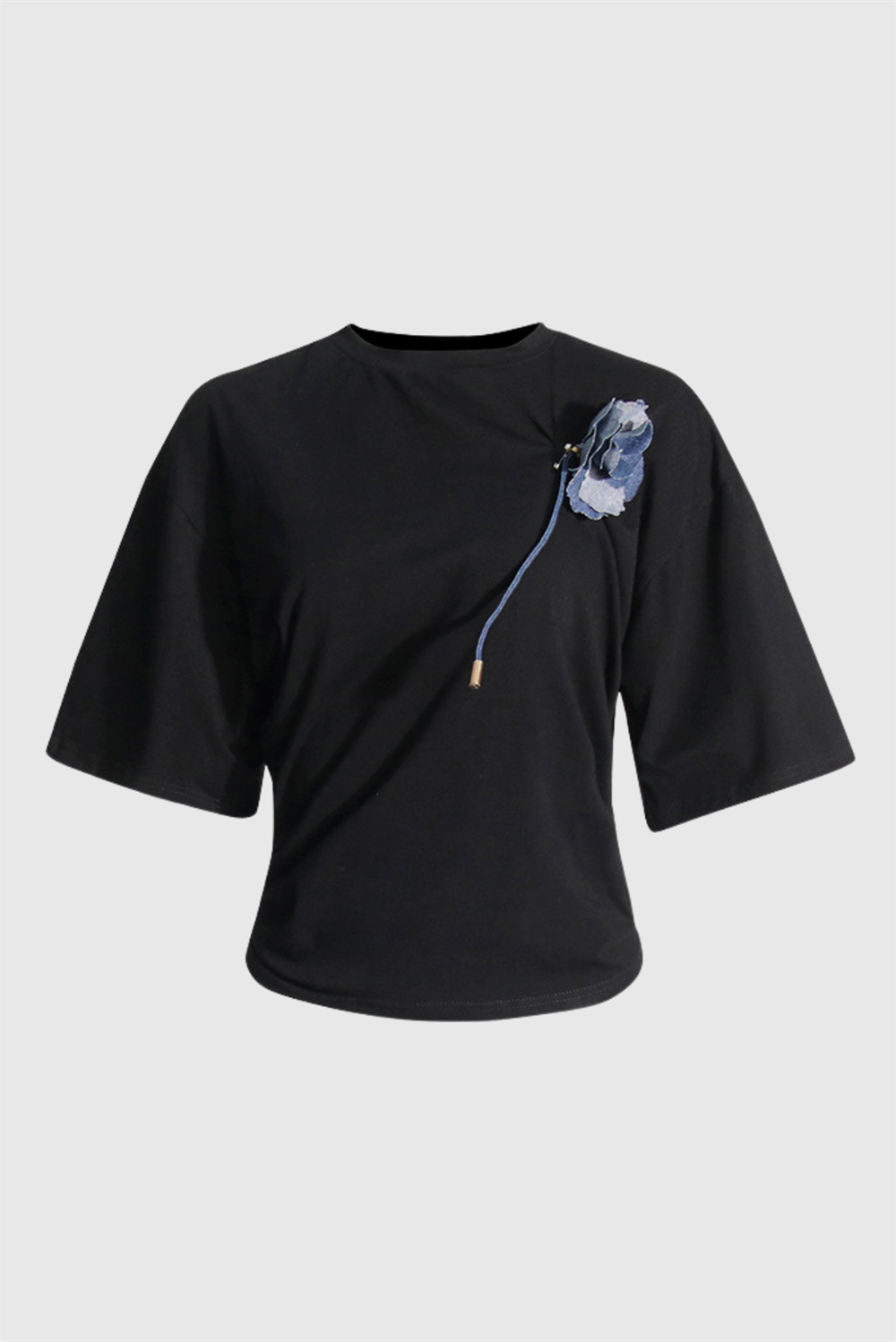 Adrienne Ruched Floral  T-shirt - Black