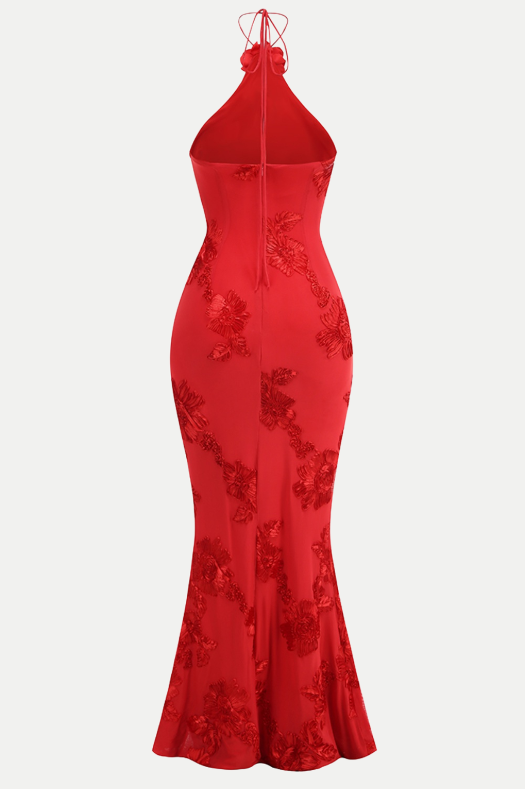 Aenkins Floral Halter Maxi Dress - Red