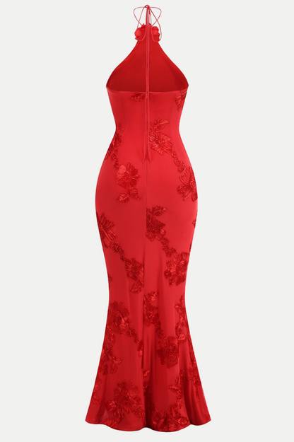 Aenkins Floral Halter Maxi Dress - Red
