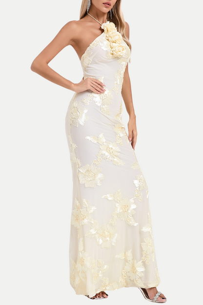 Aenkins Floral Halter Maxi Dress - Beige