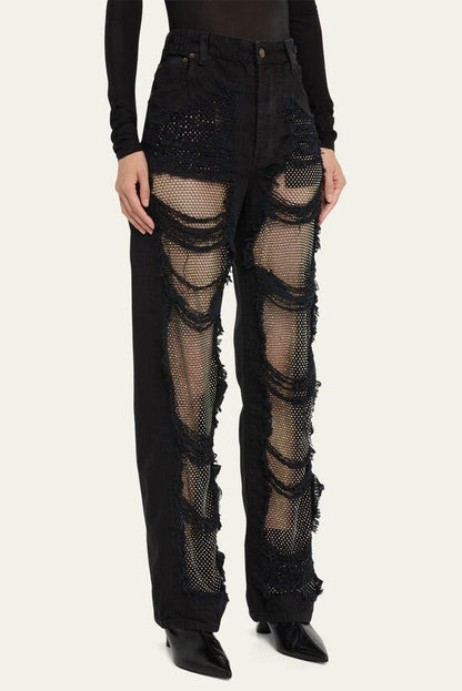 Ainsley Crystal Mesh Straight-Leg Jeans
