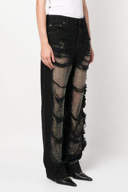 Ainsley Crystal Mesh Straight-Leg Jeans