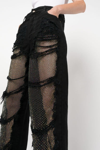 Ainsley Crystal Mesh Straight-Leg Jeans