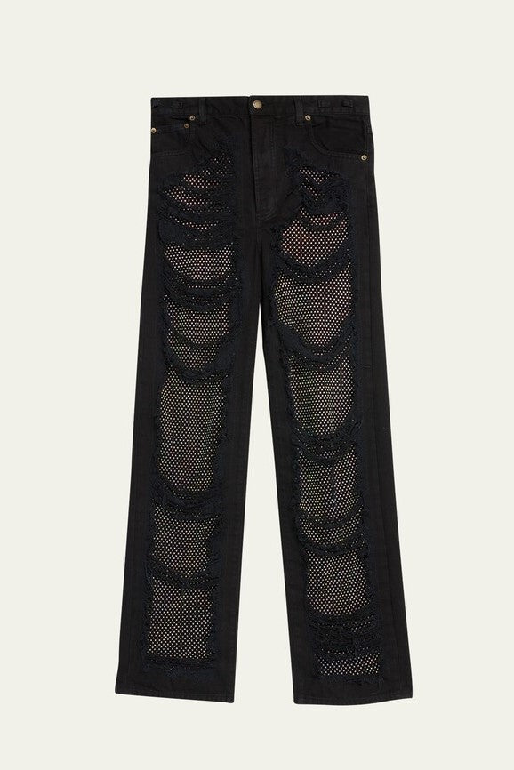 Ainsley Crystal Mesh Straight-Leg Jeans