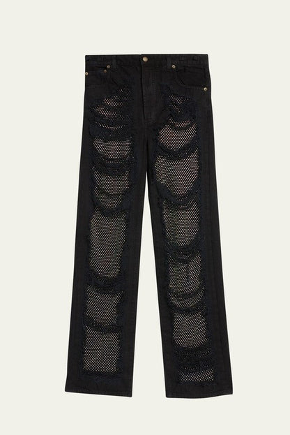 Ainsley Crystal Mesh Straight-Leg Jeans