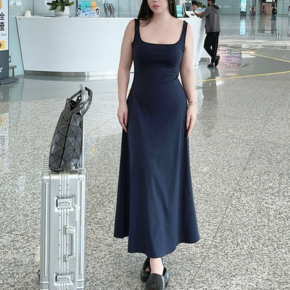 French Square-Neck Wide-Strap Slip Dress Plus-Size