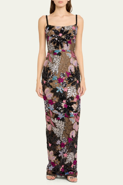 Aislinn Floral Sequin Embroidered Maxi Dress
