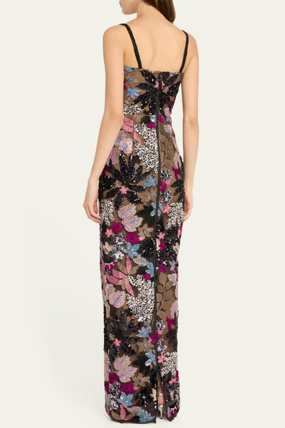 Aislinn Floral Sequin Embroidered Maxi Dress