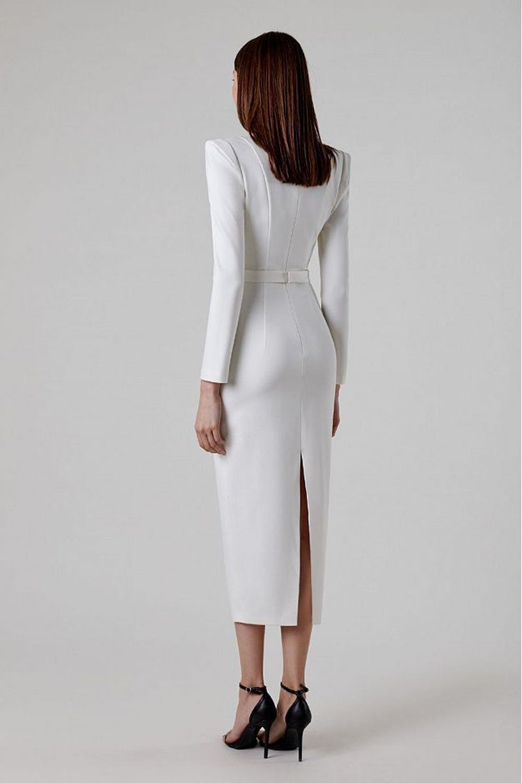 Alaina White Long Sleeve Midi Work Dress