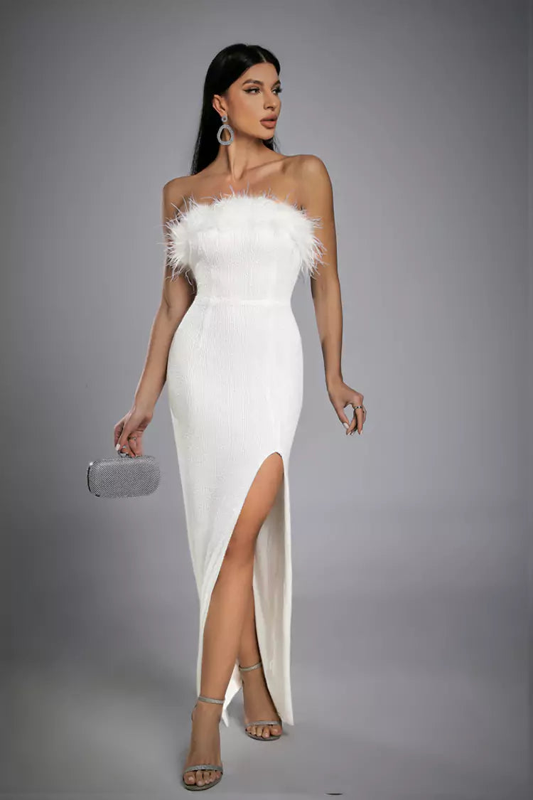 Alayna White Feather Sequin Dress
